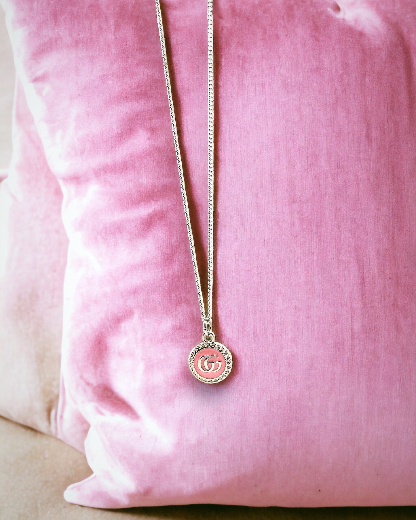 GG Light Pink, Silver Repurposed Necklace