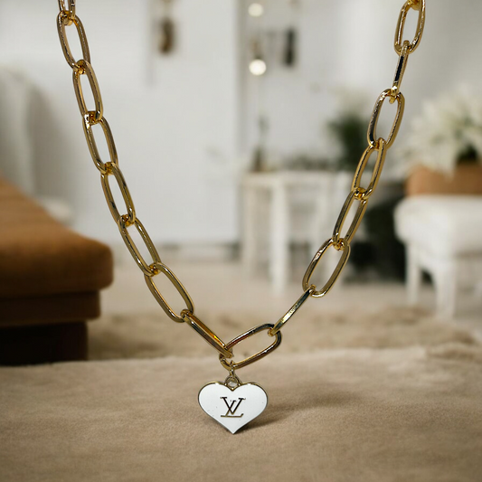 LV White Heart Repurposed Necklace