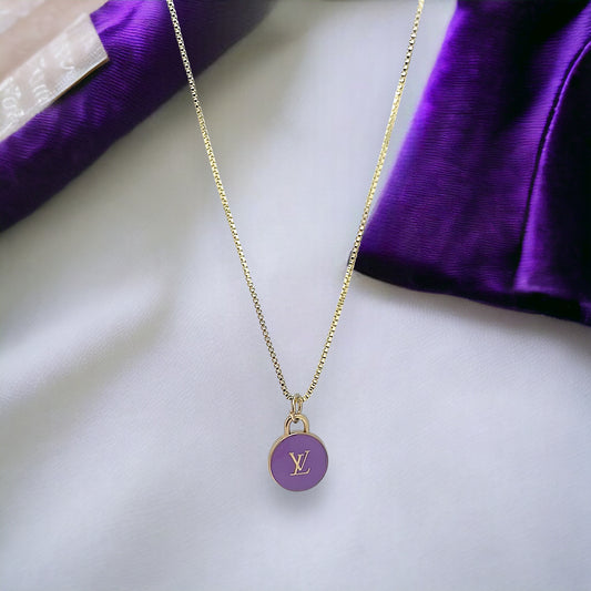 LV Button Purple Repurposed Necklace